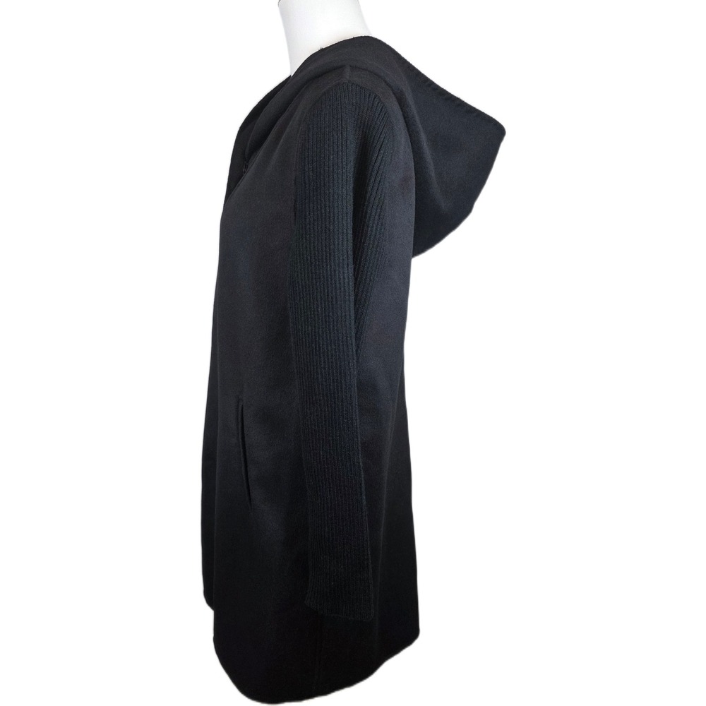 Kenneth Cole Women's Black Hooded Mixed Media Ribbed Sleeves Wool Blend Jacket - Picture 7 of 12